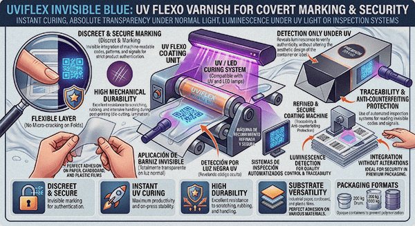 Technical infographic: Uviflex Invisible Blue