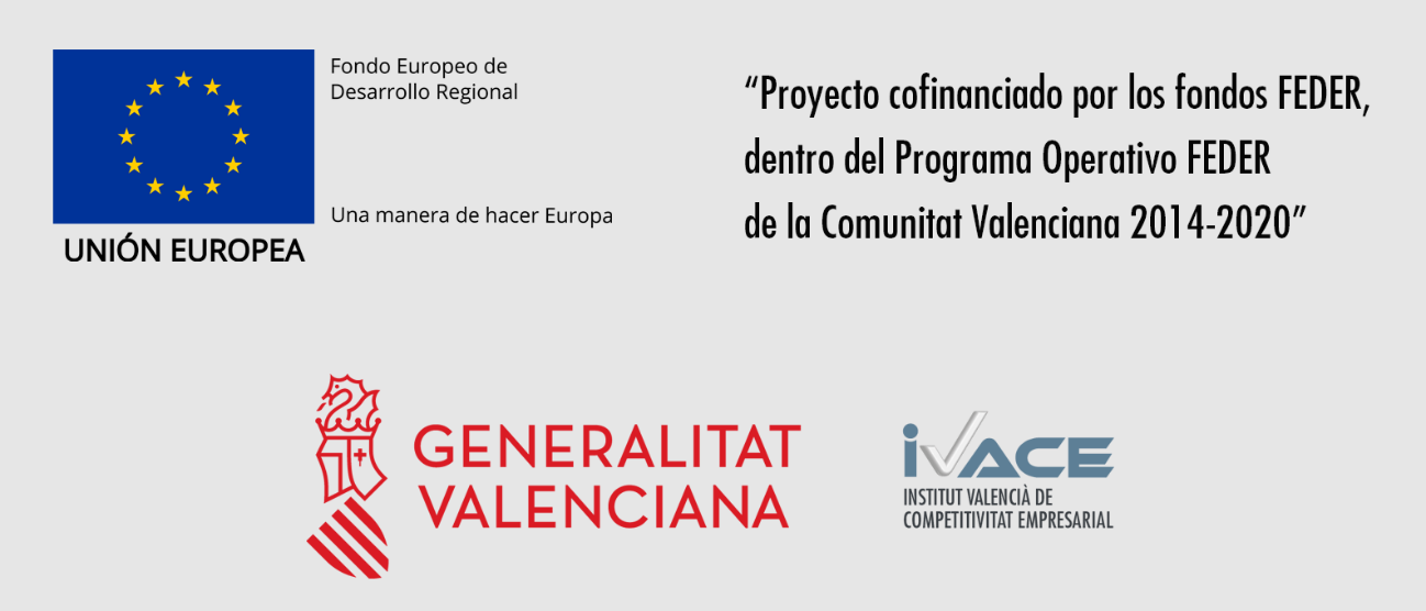 Logotipos IVACE, Generalitat Valenciana y Unión Europea (FEDER)